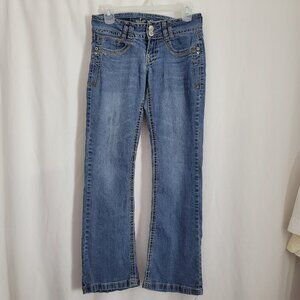 Wallflower Jeans Denim Junior 5 bling BOHO Y2K rhinestone embroidered distressed